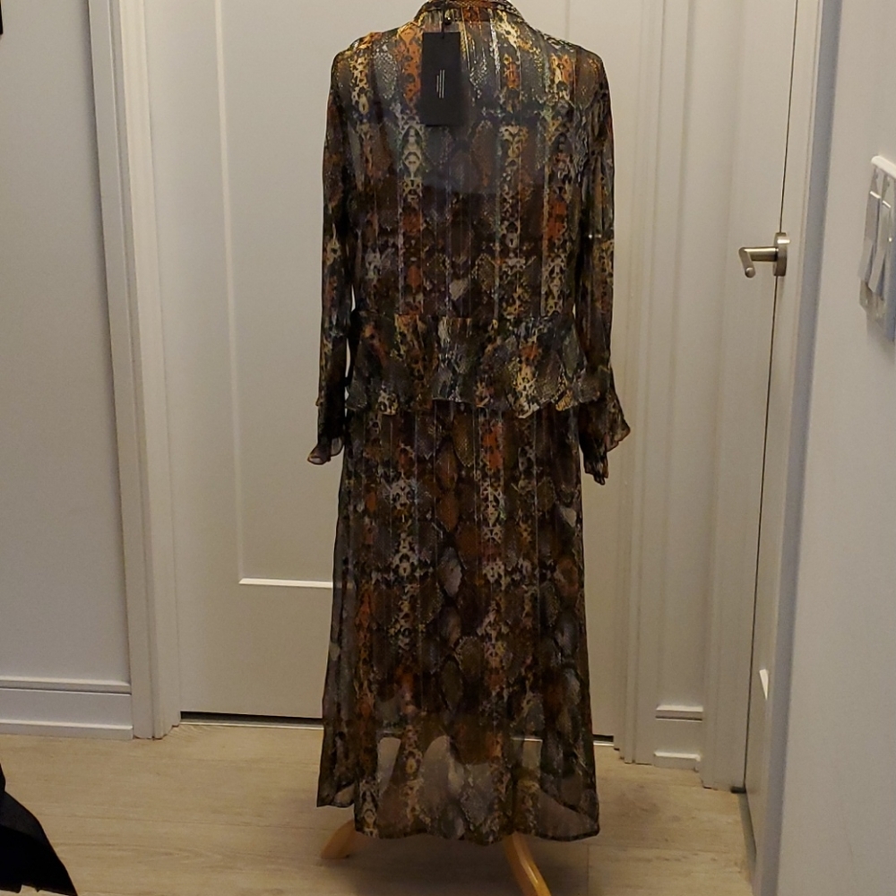 Boho Maxi Dress Snake print Karen by Simonsen Metallic thread vintage look - Picture 2 of 12